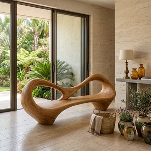 Contemporary Entryway Bench With Sculptural Cutout Frame For Designer Interiors