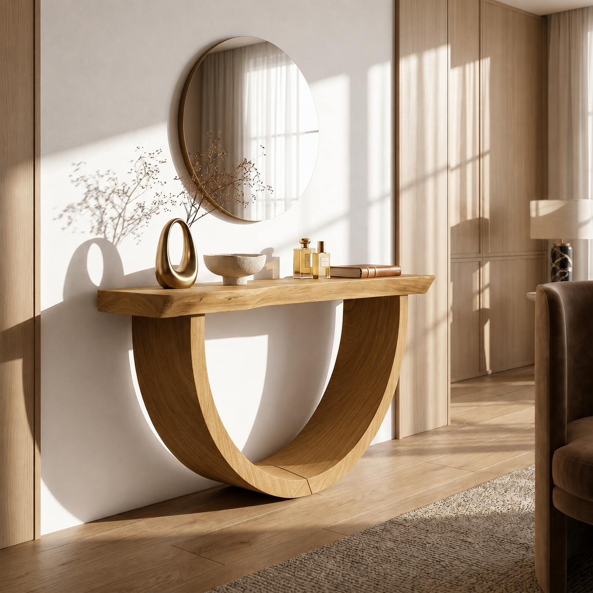 Artistic Wood Console Table For Gallery Interior