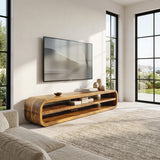 Contemporary Wooden TV Console With Open Storage For Living Room