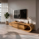Contemporary Curved Wooden TV Console For Living Room