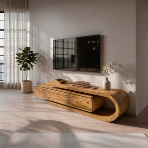 Contemporary Curved Wooden TV Console For Living Room