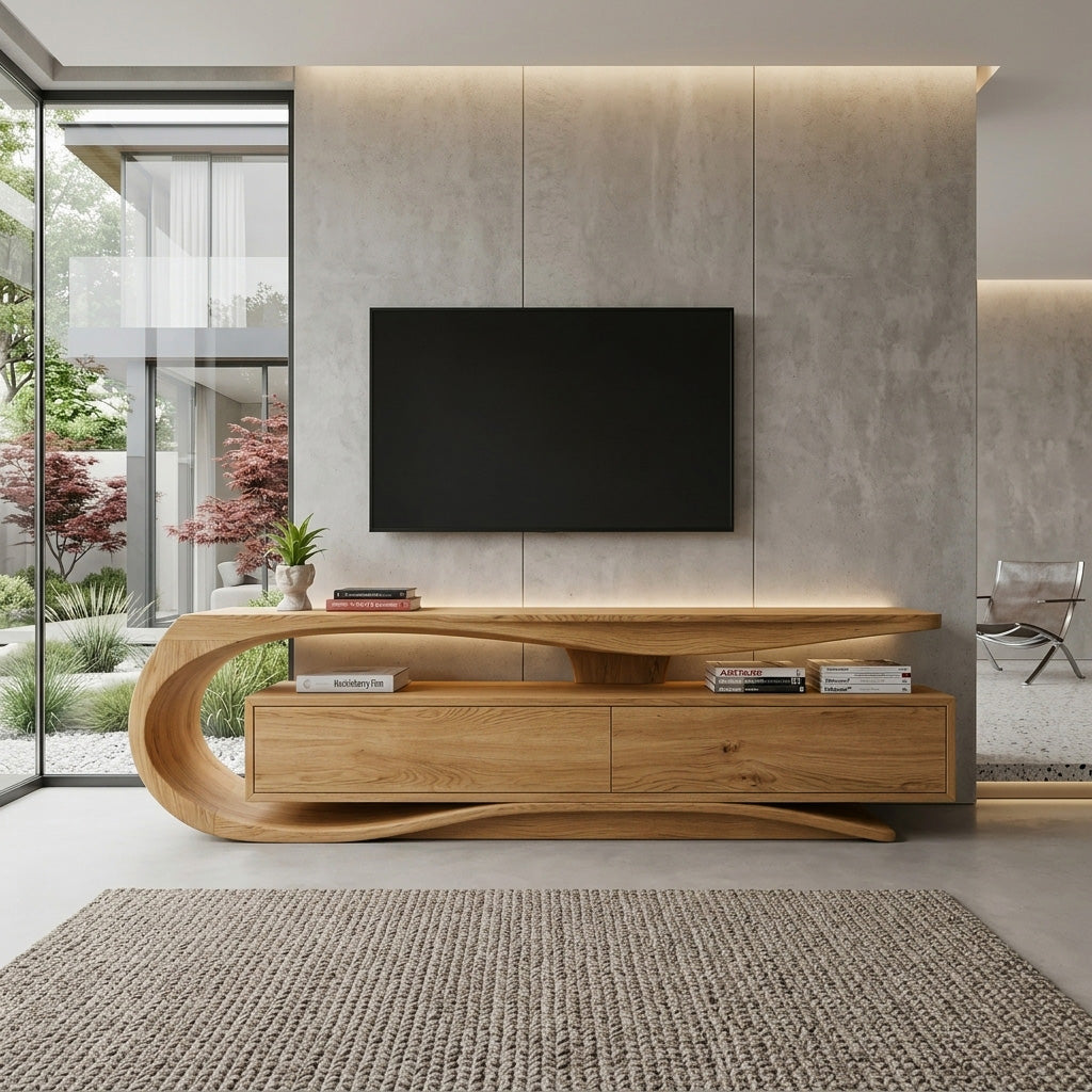 Luxury Curved Wooden TV Console For Interiors