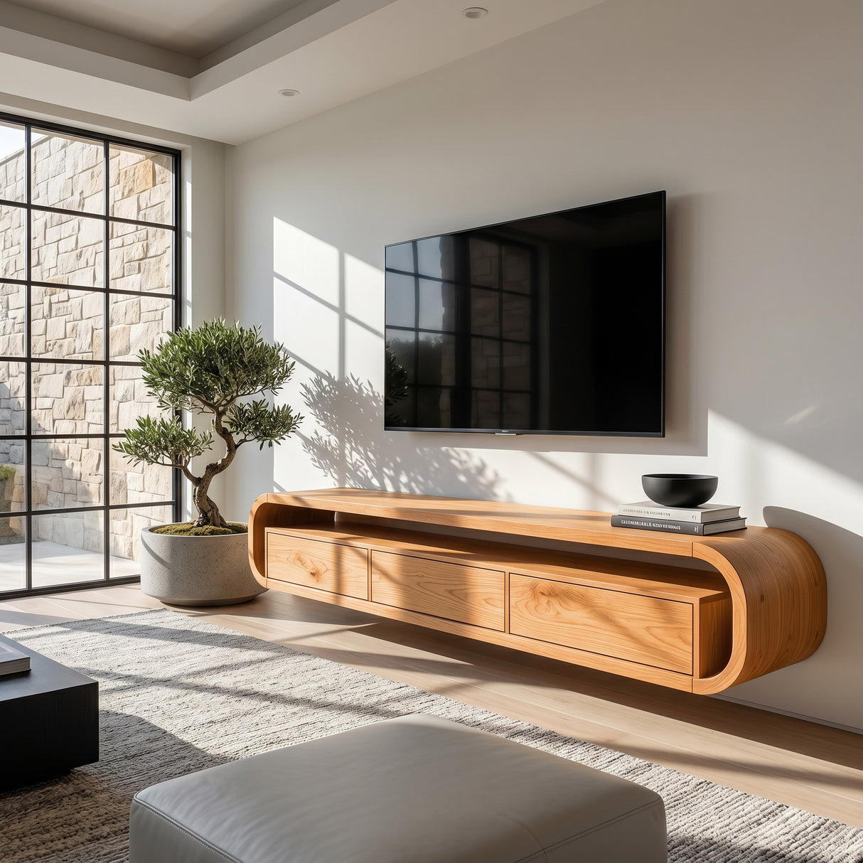 Modern Wooden Floating TV Stand For Living Room Storage