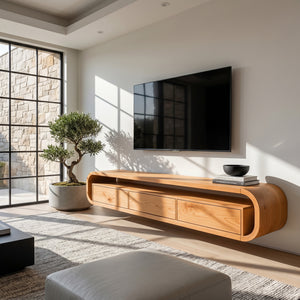Modern Wooden Floating TV Stand For Living Room Storage
