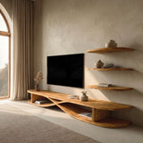 Modern Wooden Curved TV Stand For Living Room Media