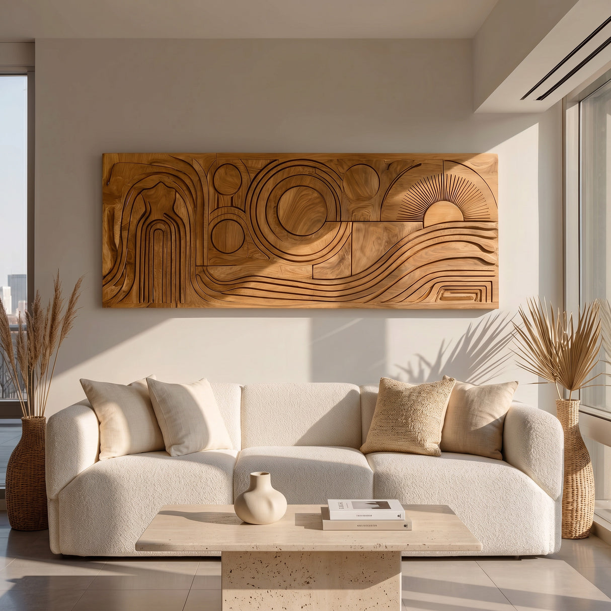 Mid Century Abstract Wood Wall Art For Living Room