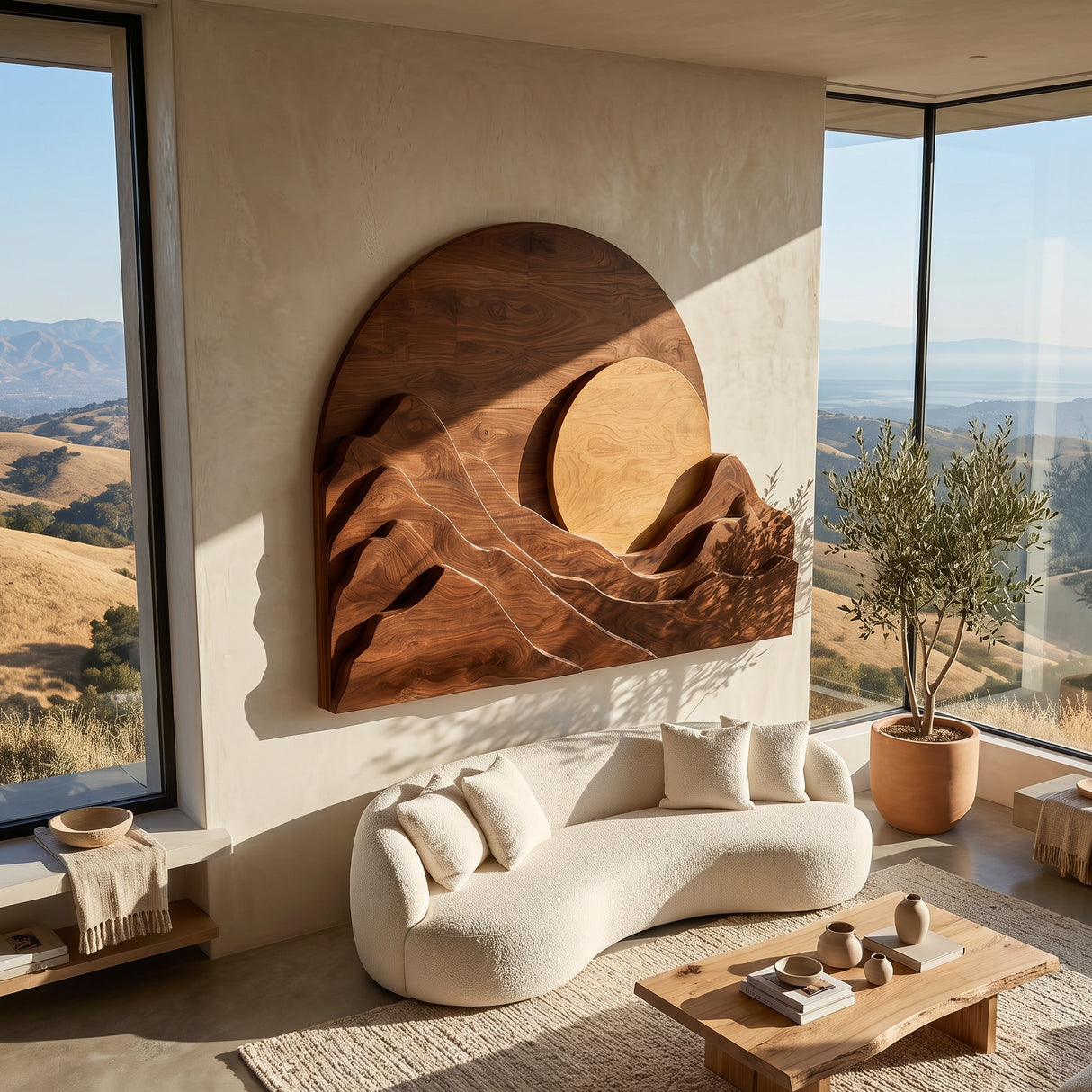 Organic Modern Mountain Wood Wall Art For Living Room