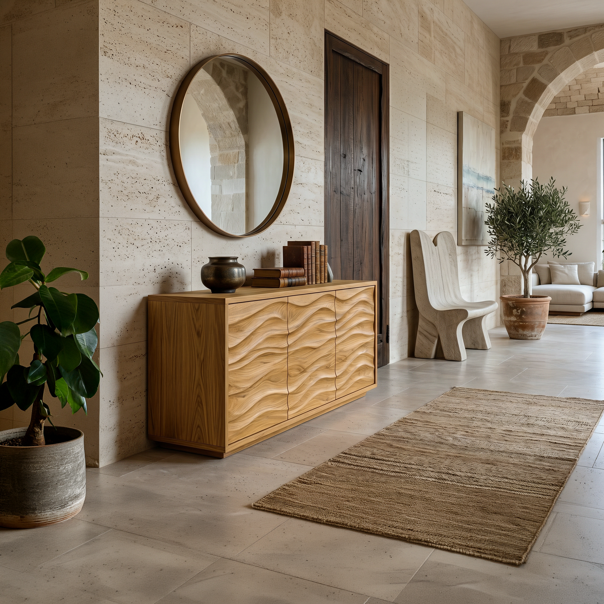 Modern Wood Sideboard With Wave Doors For Home Decor