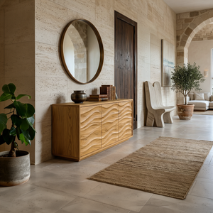Modern Wood Sideboard With Wave Doors For Home Decor