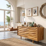 Contemporary Sideboard With Carved Wave Front Panels For Home