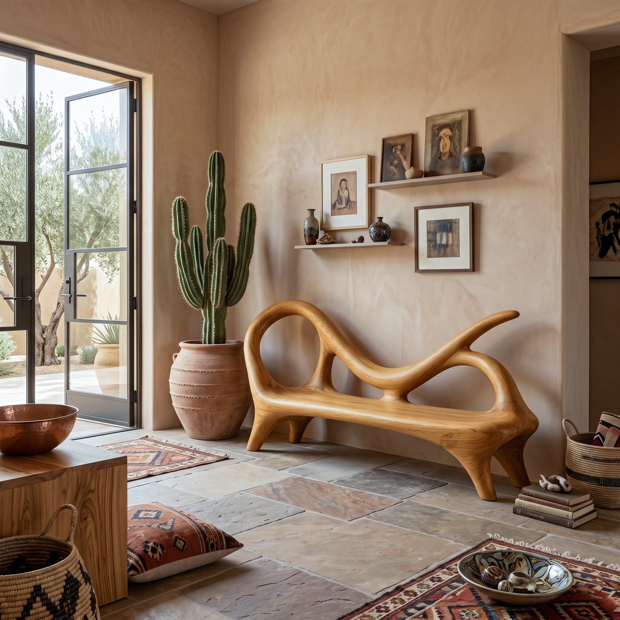 Modern Entryway Bench With Sculptural Form For Contemporary Interiors