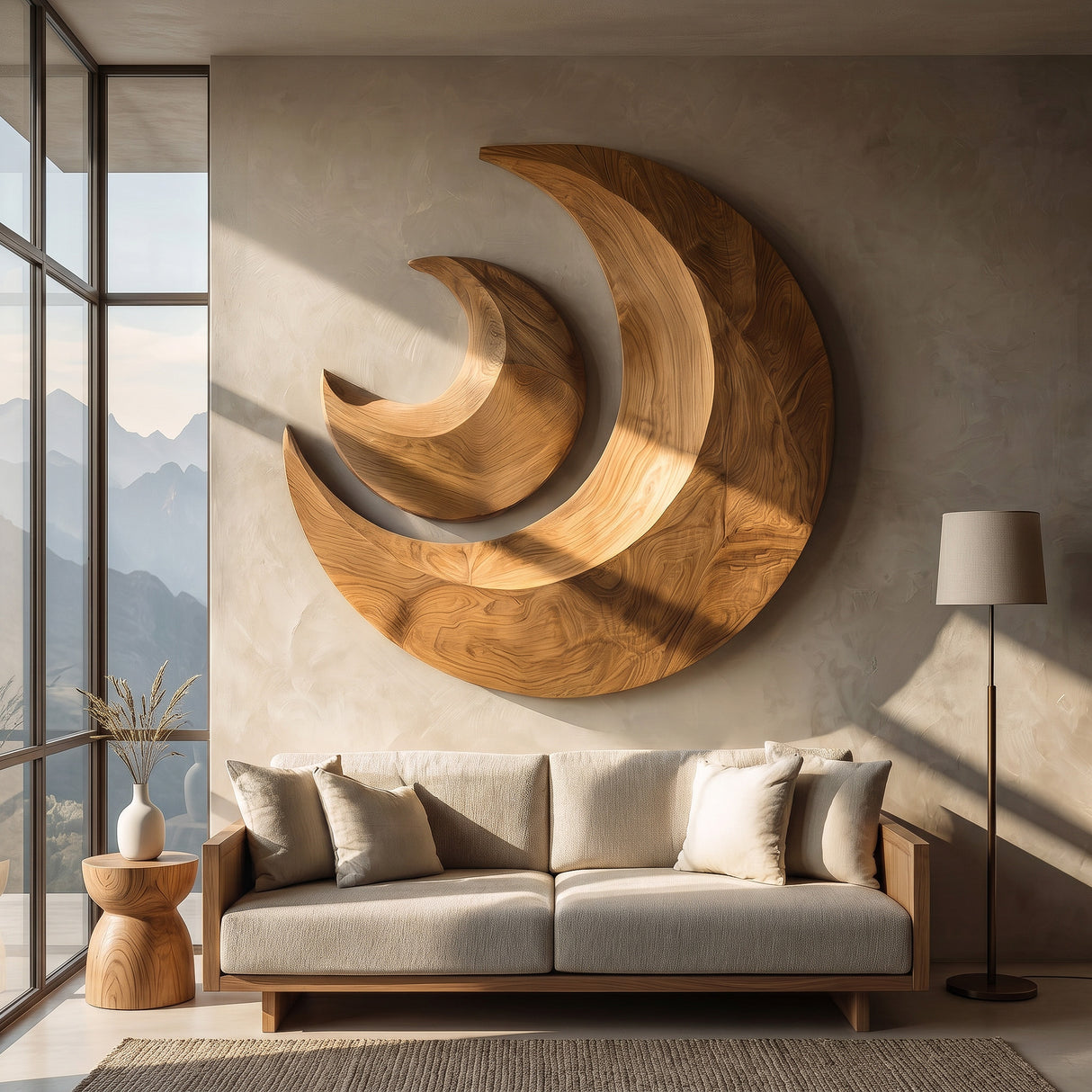 Organic Crescent Moon Wood Wall Art For Living Room
