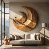 Organic Crescent Moon Wood Wall Art For Living Room