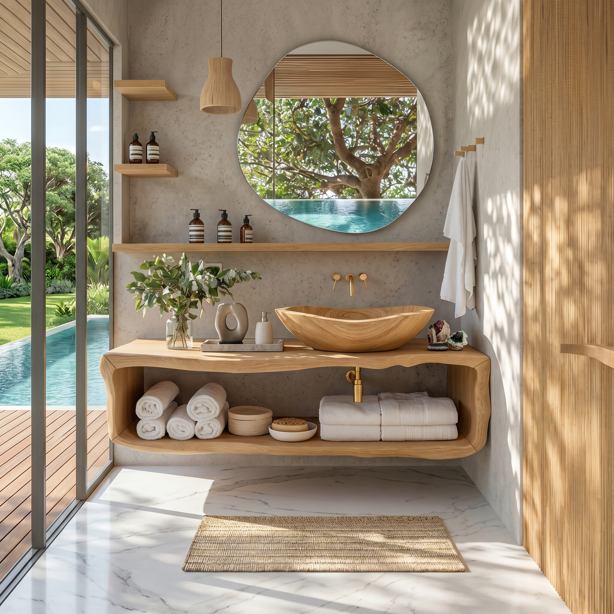 Handcrafted Wooden Vanity For Bathroom Natural Look