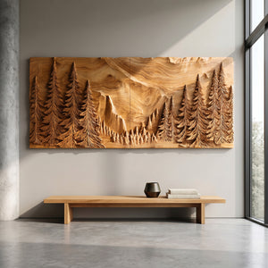 Modern Forest Mountain Wood Wall Art For Living Room