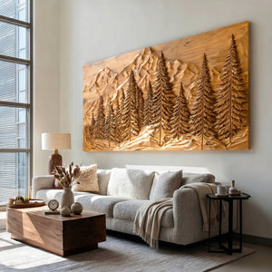 Rustic Forest Mountain Wood Wall Art For Living Room Decor