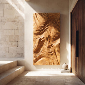 Contemporary Wave Carved Texture Wood Wall Art For Entryway