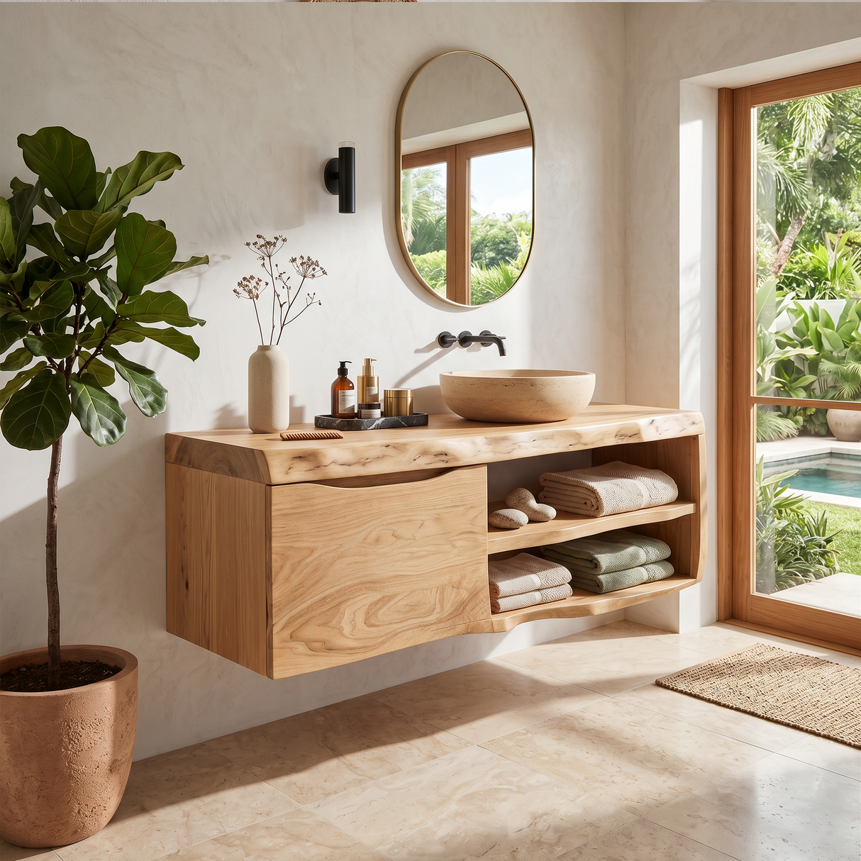Organic Floating Bathroom Vanity Tropical Spa Retreat