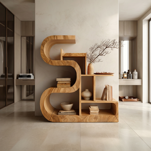 Luxury S-Shaped Wooden Storage Shelf For Contemporary Spaces