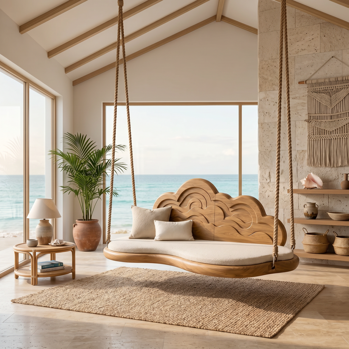 Contemporary Organic Back Indoor Swing Resort Lounge Interior