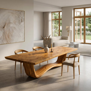 Modern Flowing Wave Base Wooden Dining Table For Dining Space