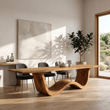 Luxury Wood Dining Table With Curved Pedestal For Dining Room