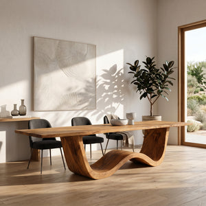 Luxury Wood Dining Table With Curved Pedestal For Dining Room