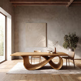 Organic Wood Dining Table With Infinity Loop Base For Kitchen