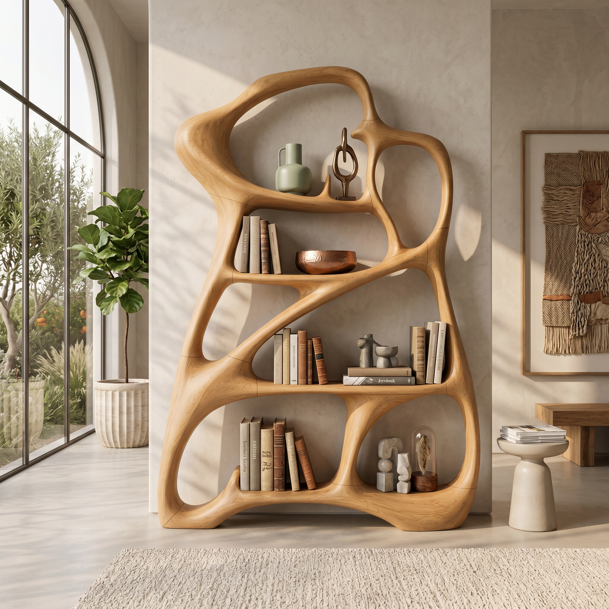 Organic Reading Corner Bookcase For Contemporary Interior