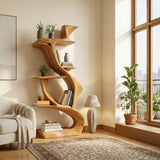 Sculptural Natural Wood Bookshelf For Living Room
