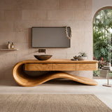 Contemporary Wooden Bathroom Vanity With Wave Base For Bathroom