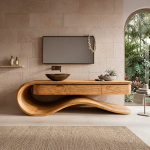 Contemporary Wooden Bathroom Vanity With Wave Base For Bathroom