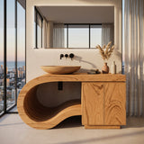Modern Wooden Bathroom Vanity With Curved Pedestal For Bathroom