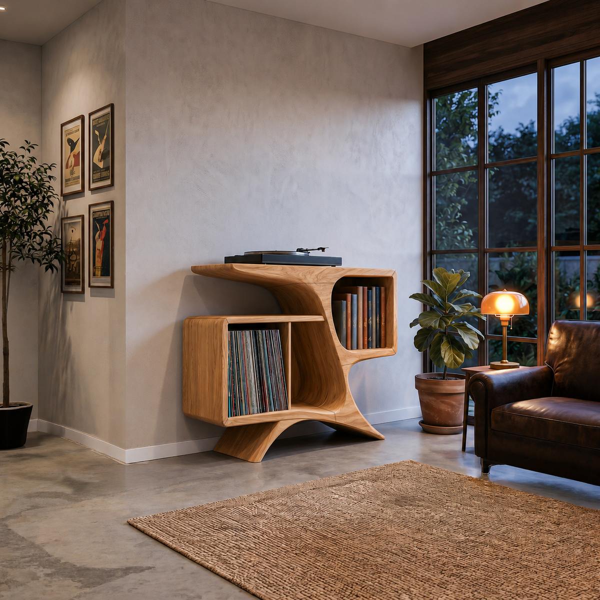 Rustic Sculptural Wooden Record Cabinet For Living Room Furniture