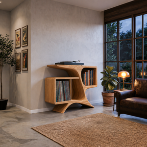 Rustic Sculptural Wooden Record Cabinet For Living Room Furniture