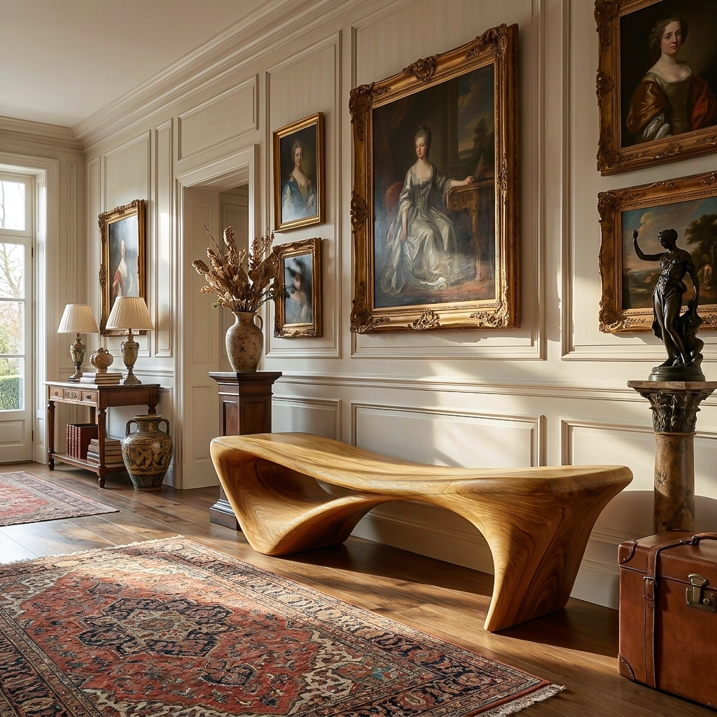 Modern Sculptural Bench For Entryway Or Living Room