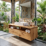 Mediterranean Floating Bathroom Cabinet Villa Bathroom
