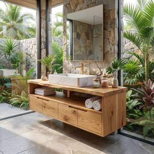 Mediterranean Floating Bathroom Cabinet Villa Bathroom