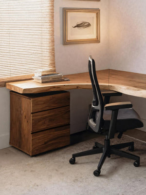 Minimalist Live Edge L Shaped Desk With Drawers For Workspace