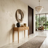 Wooden Console Table With Exquisitely Carved Front For Living Room