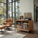 Minimalist Record Player Cabinet With Three Open Shelves For Home