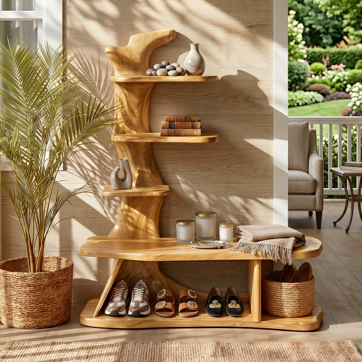 Rustic Shoe Storage Rack For Farmhouse Mudroom Entryway Corner