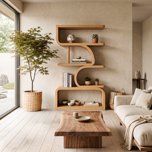 Organic Curved Wooden Bookshelf For Home Decor