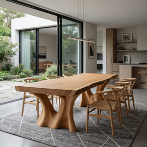 Modern Dining Table With Two Sculpted Legs For Dining Room