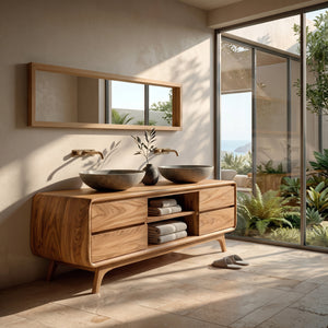 Organic Bathroom Vanity With Drawers On Both Sides For Bathroom