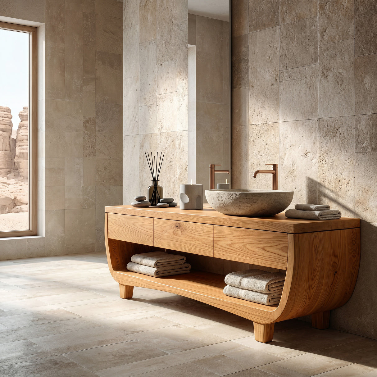 Organic Bathroom Vanity With Curved Frame For Bathroom