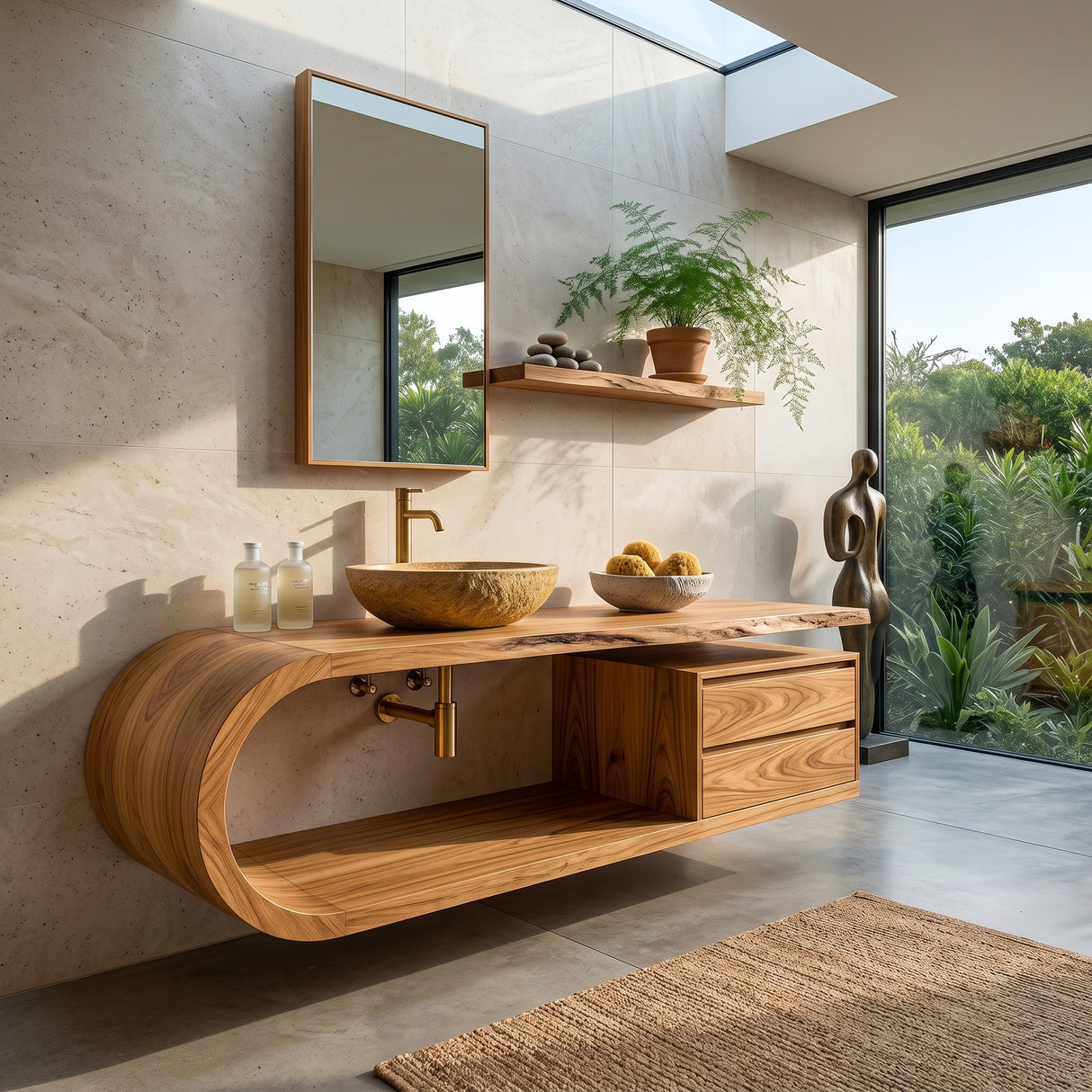 Organic Floating Bathroom Vanity With Rounded Edge For Bathroom