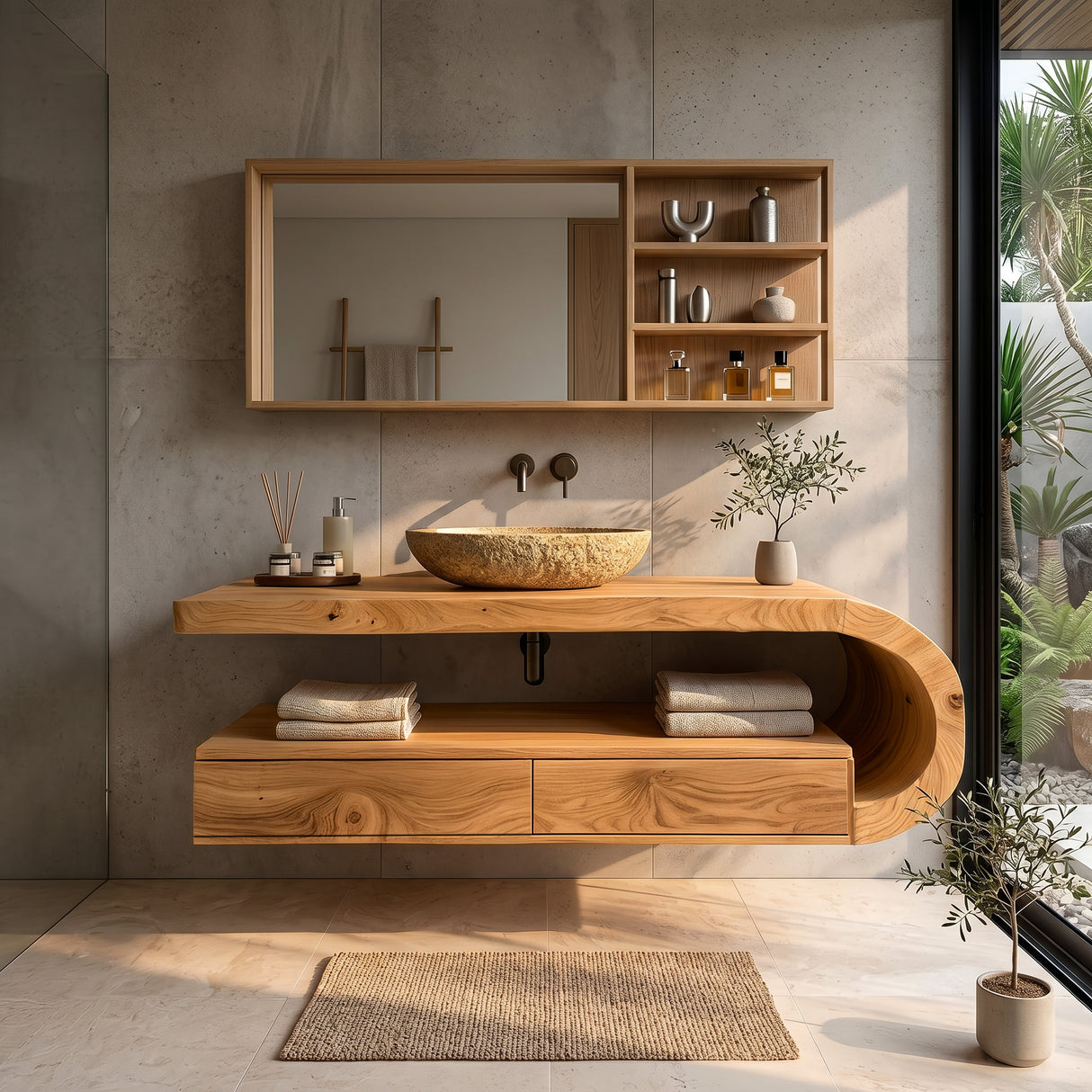 Modern Floating Bathroom Vanity With Curved Frame For Bathroom