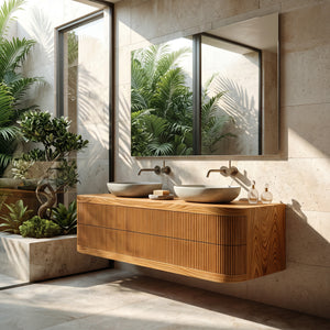 Contemporary Wooden Floating Bathroom Vanity With Fluted Front For Bathroom