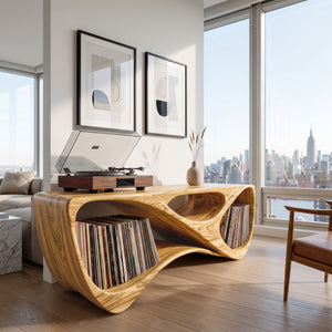 Contemporary Rounded Vinyl Record Console For Living Room